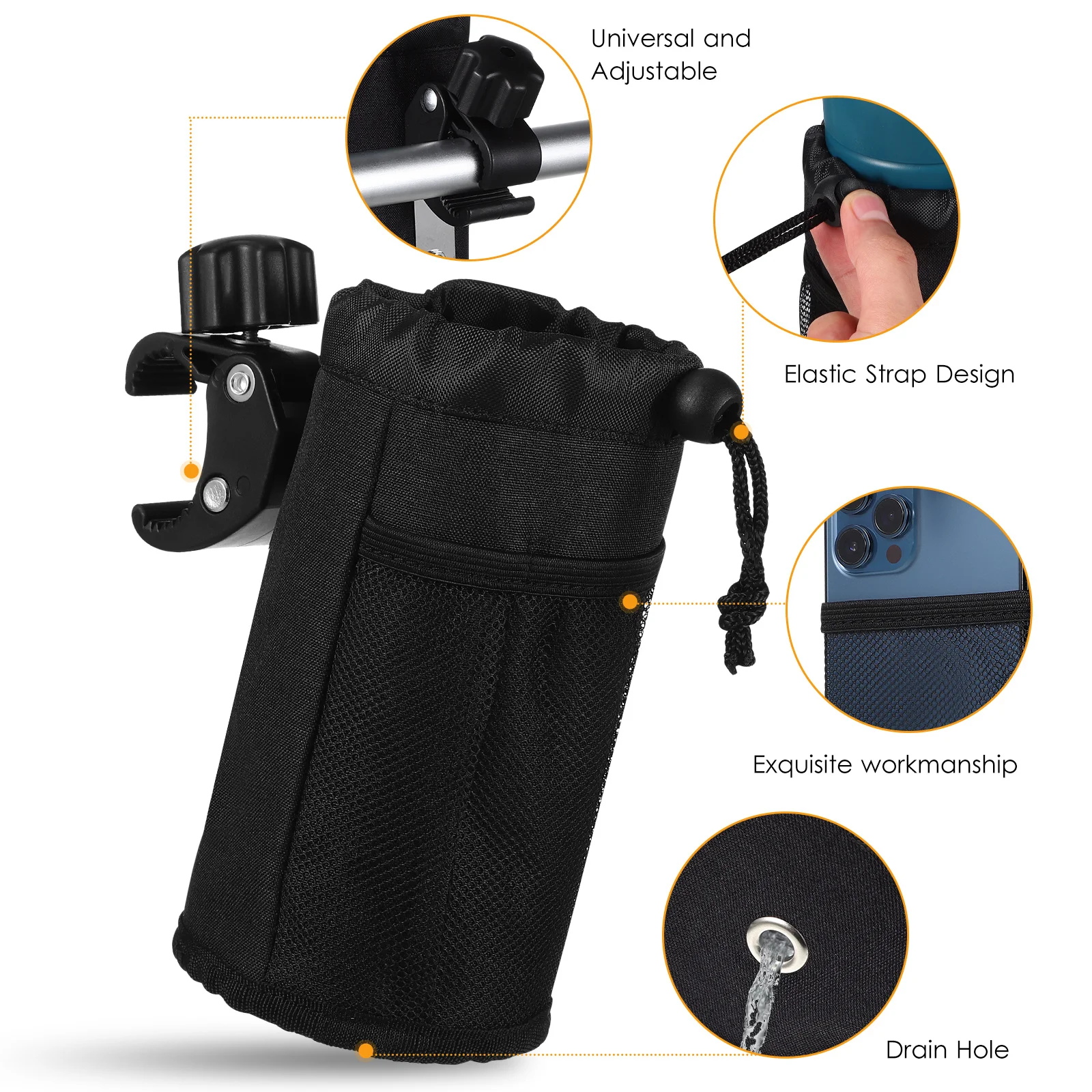 

2Pcs Bike Cup Holder Adjustable Alligator Clip Water Bottle Holder Elastic Strap Compatible with Bicycle Scooter Golf Cart