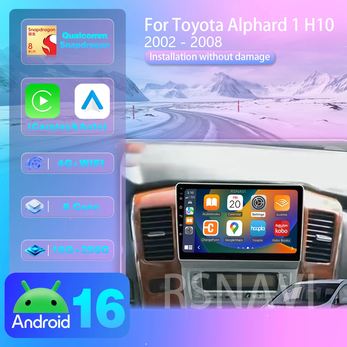 RSNAVI Android 16 Für Toyota Alphard 1 H10 2002 - 2008 Carplay Autoradio QLED-Bildschirm Rechts GPS Videoplayer Stereo Multimedia