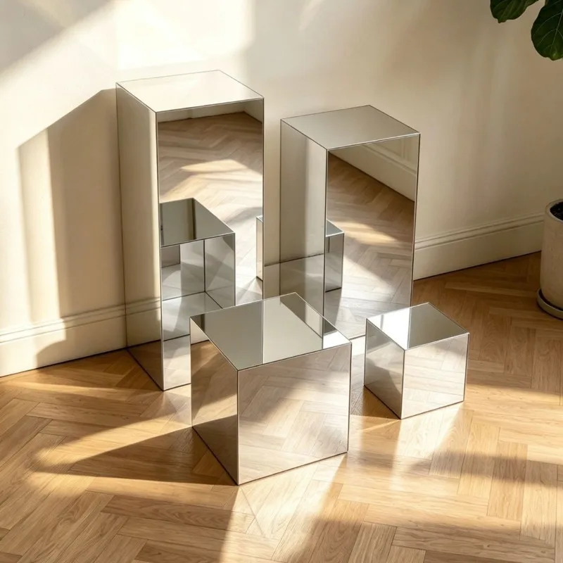 Mirrored Acrylic Display Stand Cube Pedestal Box Photography Prop Retail Showcase Decorative Plinth