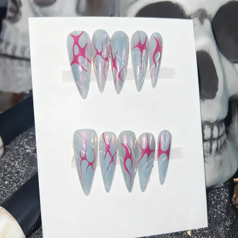 

10 шт. Aurora Press on Nails, длинные прозрачные голографические светящиеся роскошные элегантные накладные ногти ручной работы, многоразовые повседневные накладные ногти