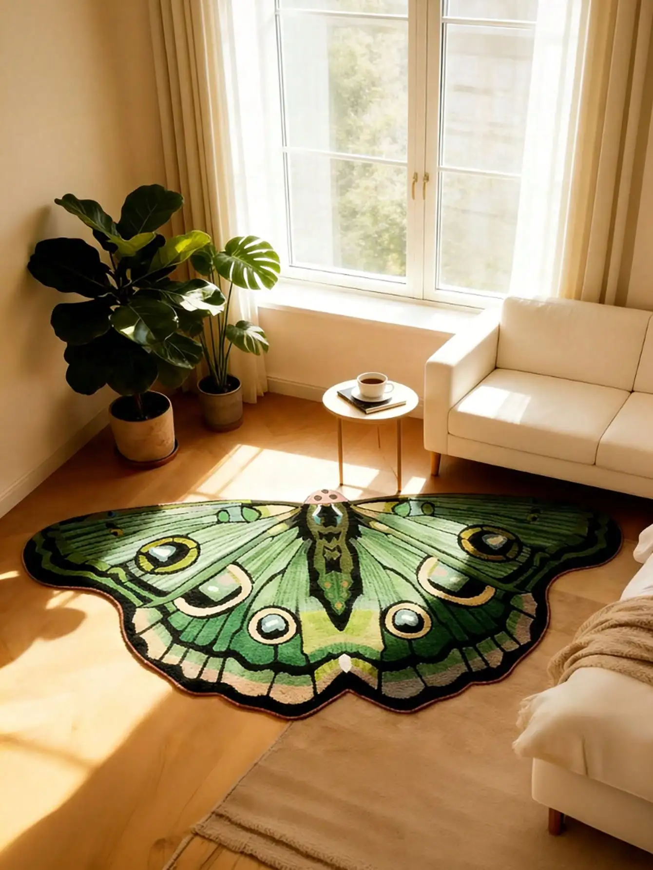 1pc Cashmere-Like American Vintage High-End Jade Green Butterfly Bedroom Decorative Carpet, Ins Pastoral Style Living Room Plush Rugs, Irregular Lounge Coffee Table Washable Mat/Door Mat, Bathroom Non-Slip Mat,Outdoor Rug,Outdoor Decor