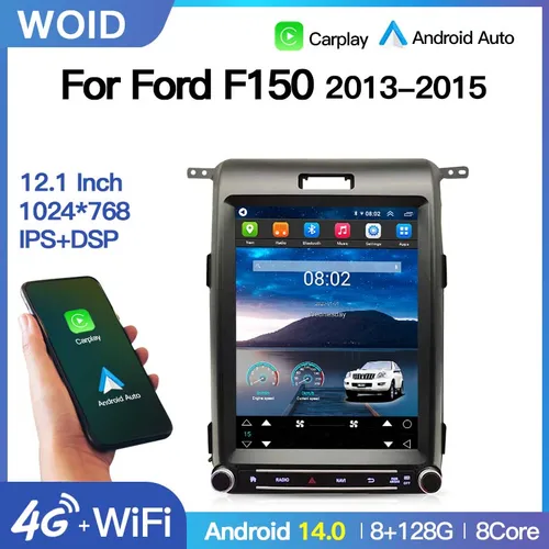 Pantalla de estilo Vertical de Radio de coche Android14 de 12,1 pulgadas para Ford F150 2013-2015 reproductor de vídeo Multimedia estéreo GPS Navi 4G DSP Carplay