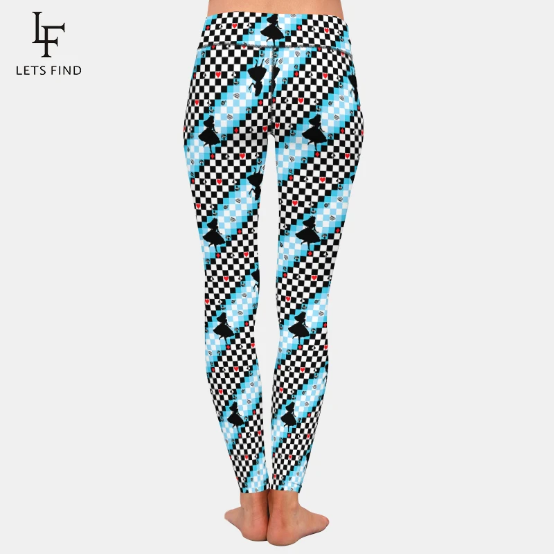 LETSFIND pantaloni di alta qualità 3D scacchiera e Leggins con stampa Maiden a vita alta Leggings completi elasticizzati morbidi per le donne