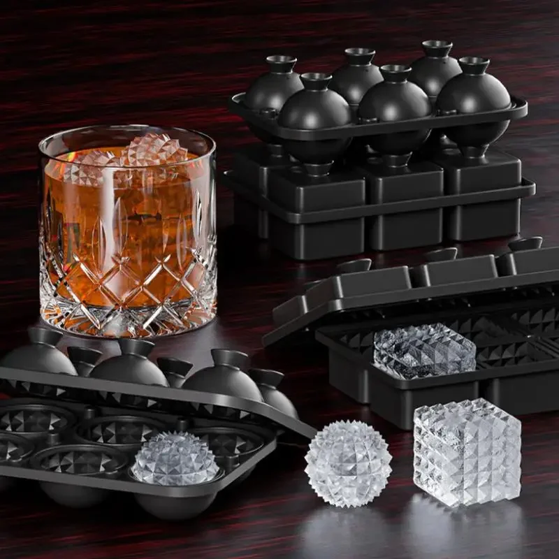New 6 Grids Round Ice Ball Maker With Funnel Food Grade Reusable Silicone Ice Ball Mold Household Ice Making Tray