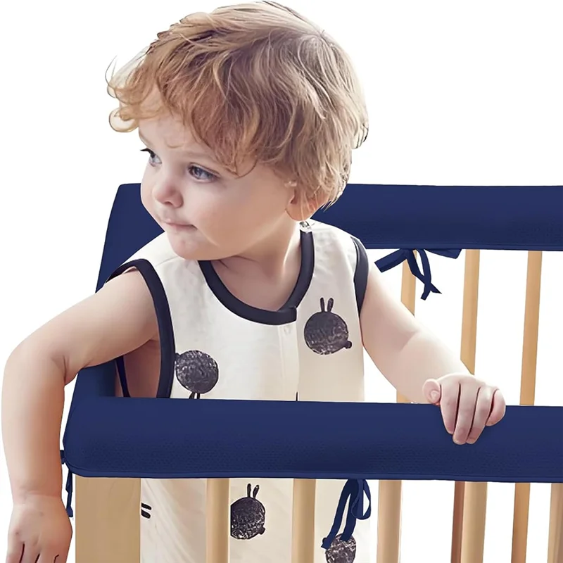 HHO-Crib Rails Cover For Teething, Soft Mesh Edge Protector Corner Guard Coverage Straps For Full Size Crib