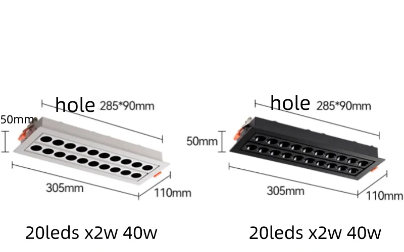 20W 40W Dimmable AC90V-260V  LED grille Downlights Epistar Chip Recessed Ceiling Lamps Spot Lights For Home illumination