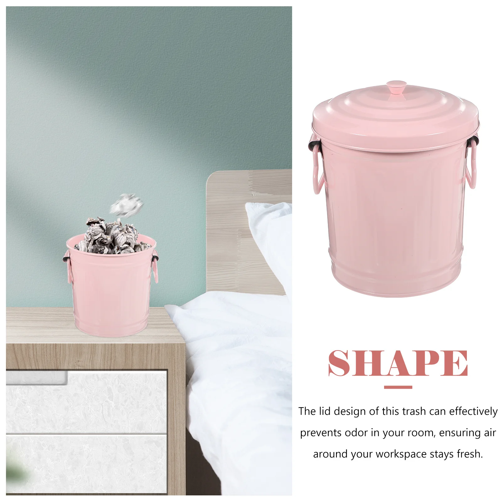 

Desktop Trash Can with Lid Large Capacity Iron Waste Bin for Office Desk Pen Holder Modern Minimalist Style Metal Mini Garbage