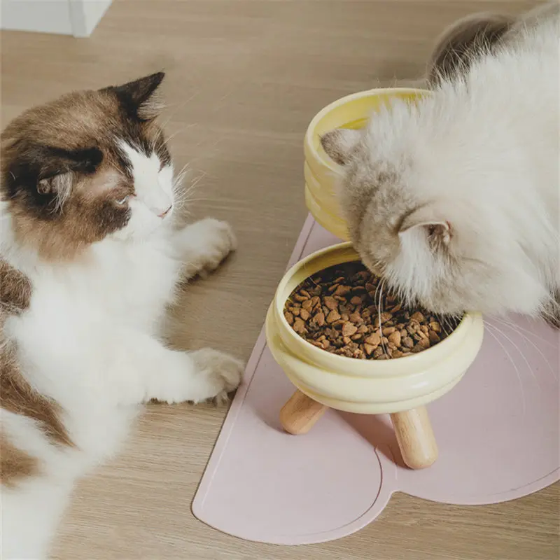 

Модная керамическая миска для домашних животных с подставкой из массива дерева, однотонная, для собак и кошек, для воды и корма, для маленьких собак и щенков, товары для животных