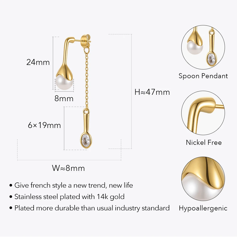 ENFASHION Special Spoon Pendant Earring Stainless Steel Gold Color Drop Earrings Pendientes Mujer Fashion Jewelry Party E221364