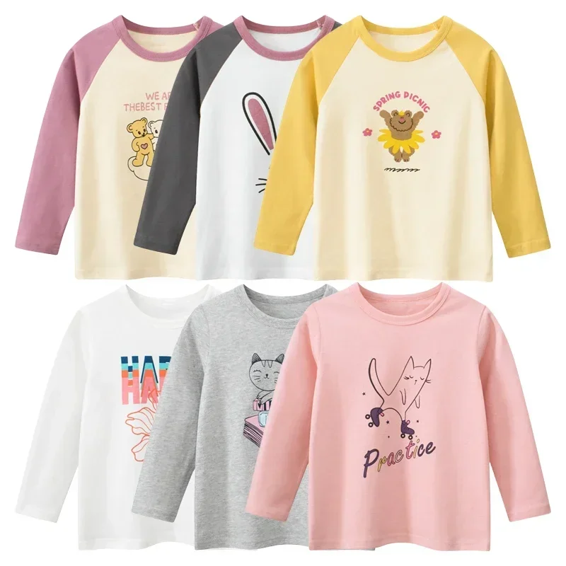 2024 Autumn New Korean Children\'s Wear Cartoon Bear Girls Long Sleeve T-shirt Trendy Kids Clothes Underlay Shirt for Girl