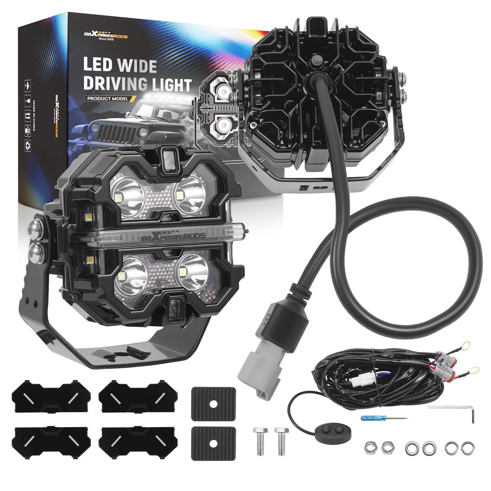 

MaXpeedingrods Brand New Led Headlights Square LED Pod Lights 3.5inch White Amber DRL for Truck Off Road Driving Light IP68 12V