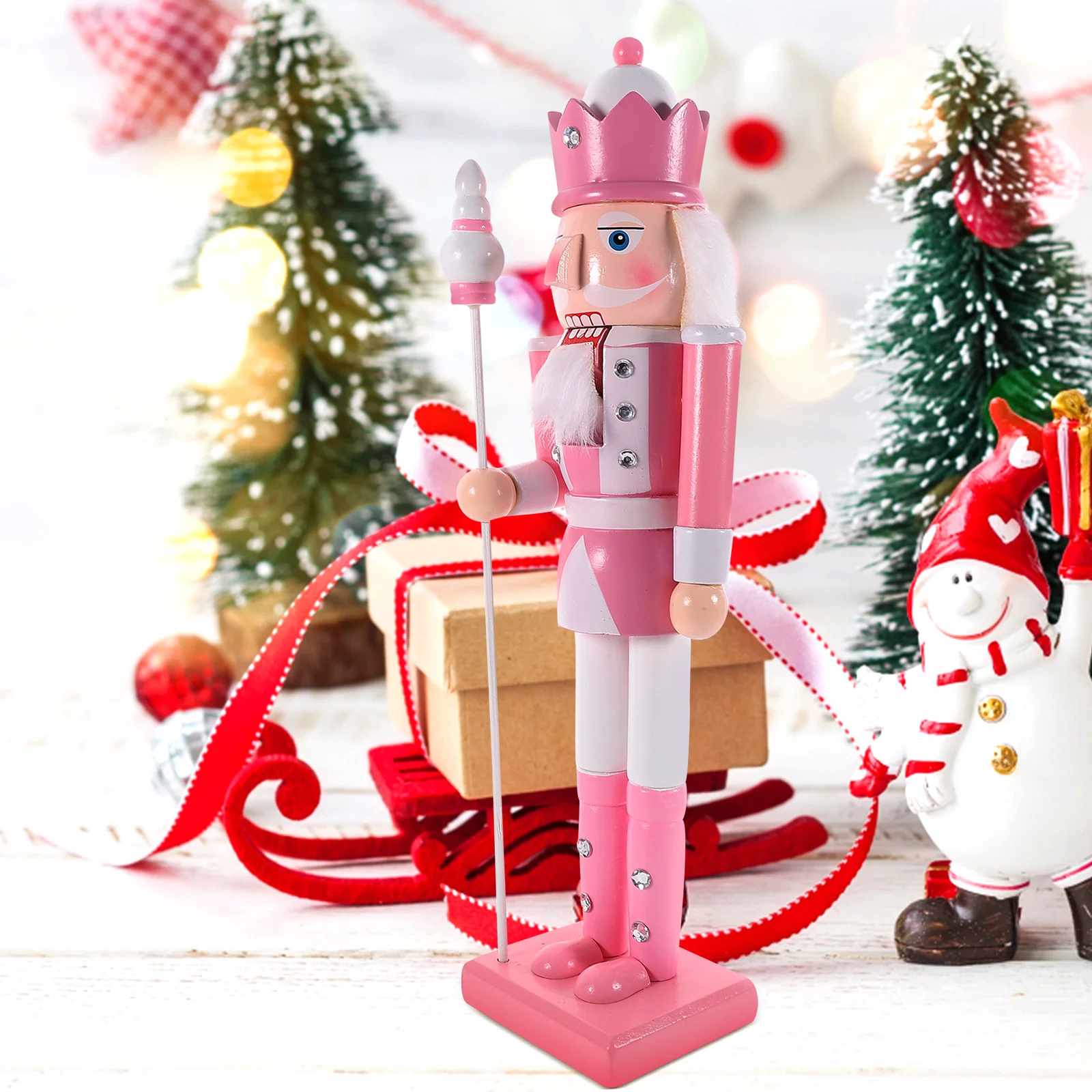 

25Cm Pink Wooden Nutcracker Soldier Decorative Figure Traditional Christmas Xmas Gift For Tabletop Display