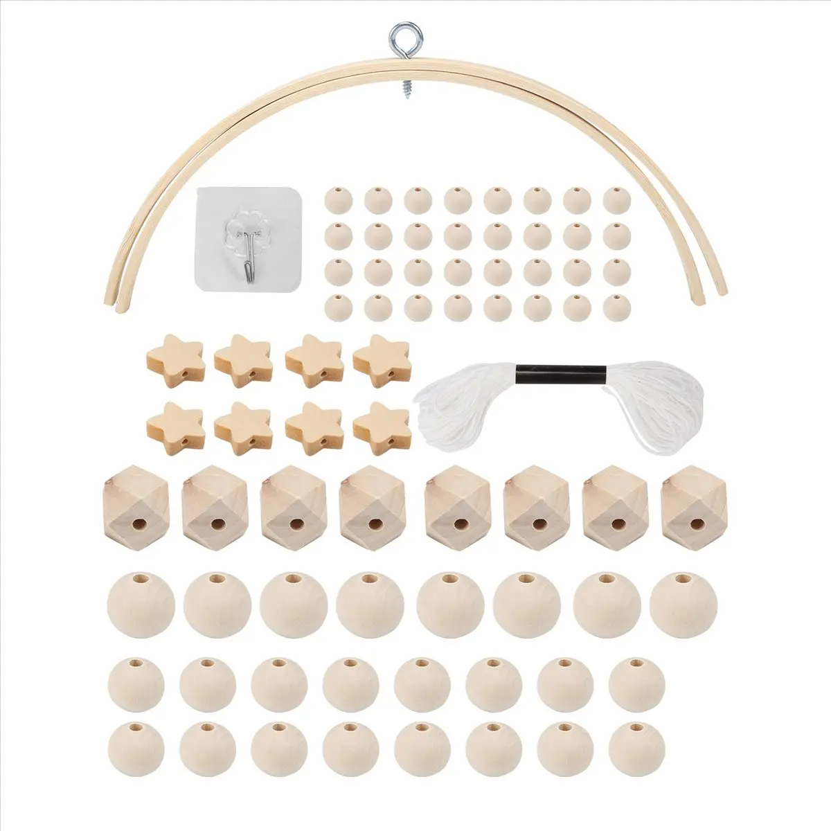 Kit de accesorios de campanas de viento DIY para hacer carillón de viento móvil para cuna de bebé, colgador móvil de madera para cama de cuna, estrella de cinco puntas-ABHG