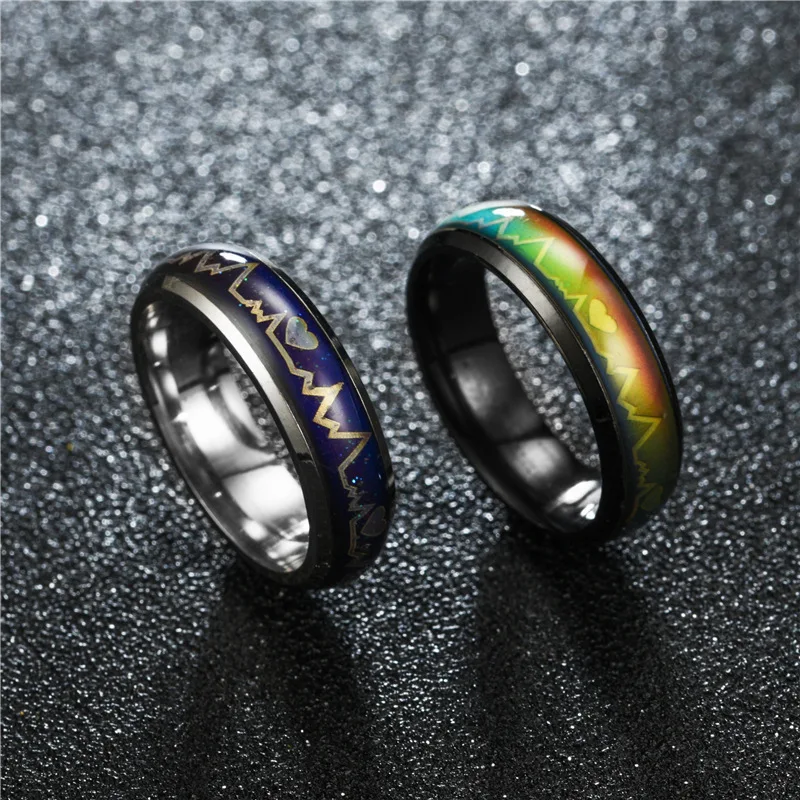 Anillo inteligente de acero inoxidable que cambia de Color con la temperatura corporal, 6MM, en forma de corazón, neutro, fresco, accesorio de alta