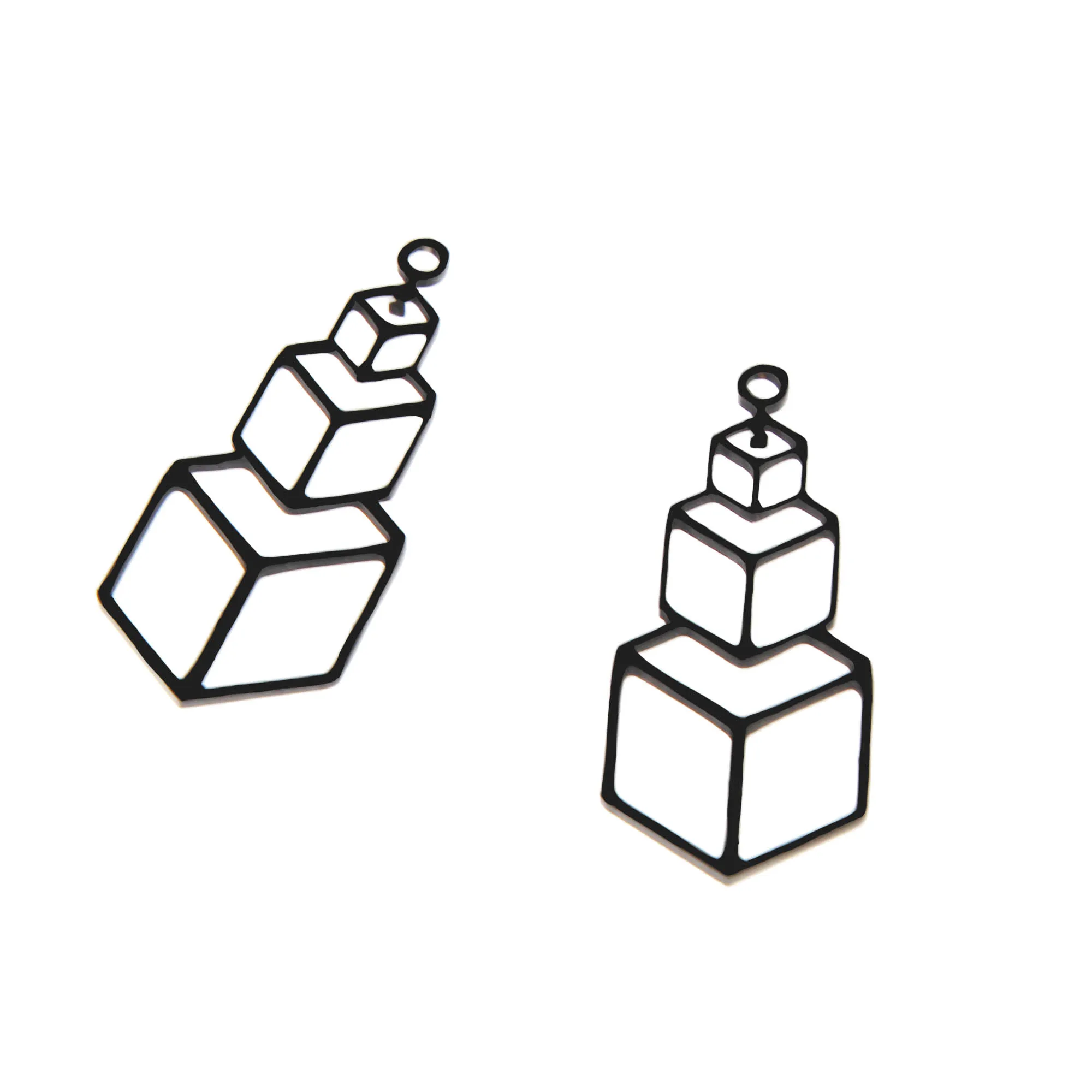 5Pieces/lot Origami Cube Charm Stainless Steel Black Geometry Pendant for Diy Earring Necklace Jewelry Making 32*14mm