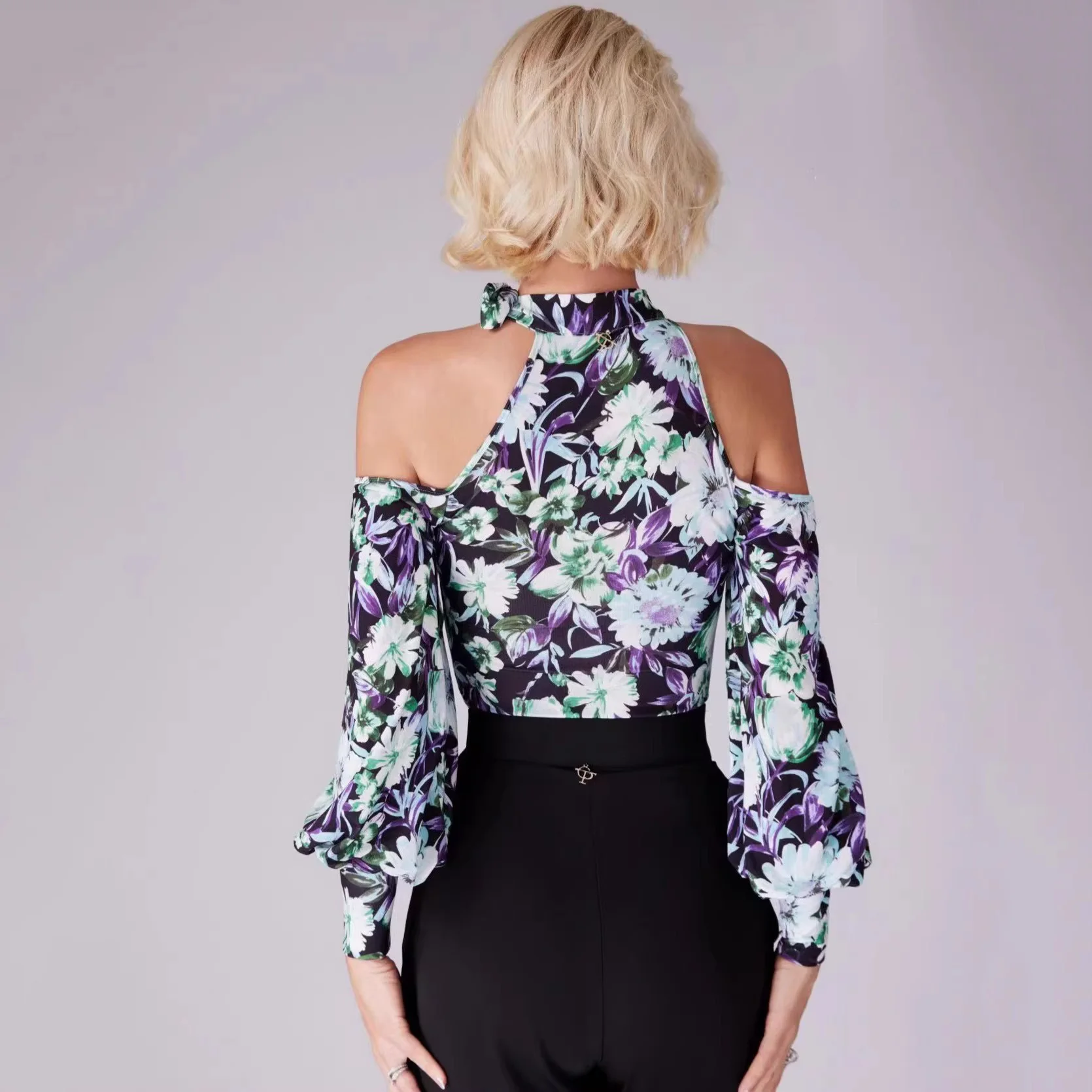 Neue Walzer Ballroom Dance Kleidung Blume Drucken Tops Schwarz Trikots Erwachsene Rumba Salsa Tanz Praxis Kleidung Durchführen Tragen BL17563