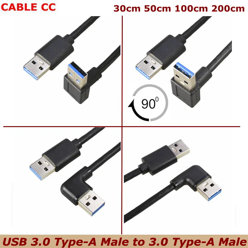90 Degree USB Male to Male 5Gbps Data usb3.0 UP Down Left Right Angle USB a Cable Type-A Male to Straight 3.0 Type-A Male