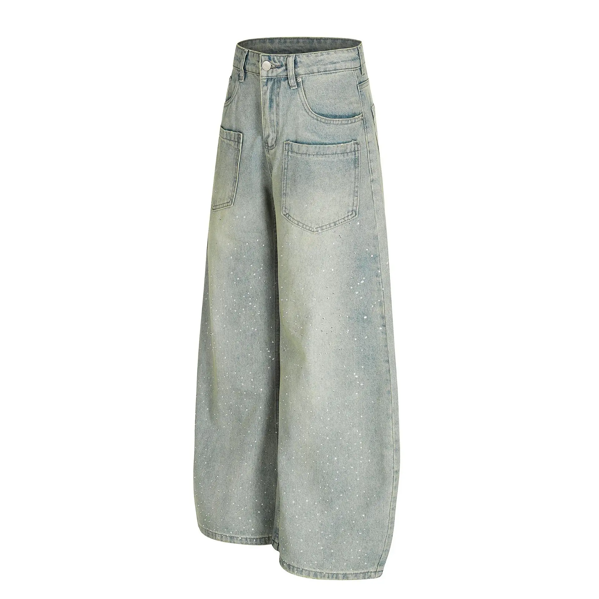 Men Women Vintage Hot Stamping Denim Baggy Jeans Pants Unisex Streetwear Loose Casual Wide Leg Machete Pant Jeans Trousers