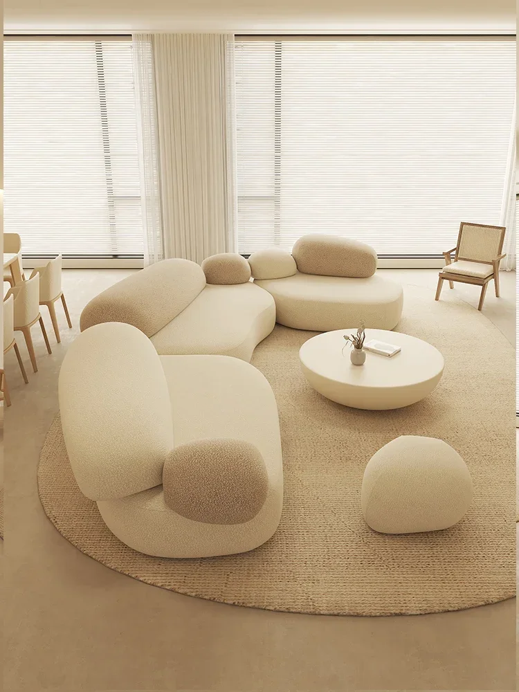 Cobblestone Fabric Sofa Special-Shaped Cream Wind Arc Pea Stone Module