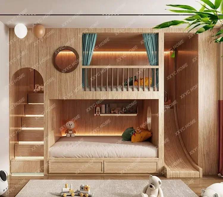 Łóżko piętrowe z drabinką do pokoju dziecięcego, domek na drzewie, góra i dół, wysokie zabezpieczenie, łóżko dla siostry i brata, łóżko na szczupak, cama para niña