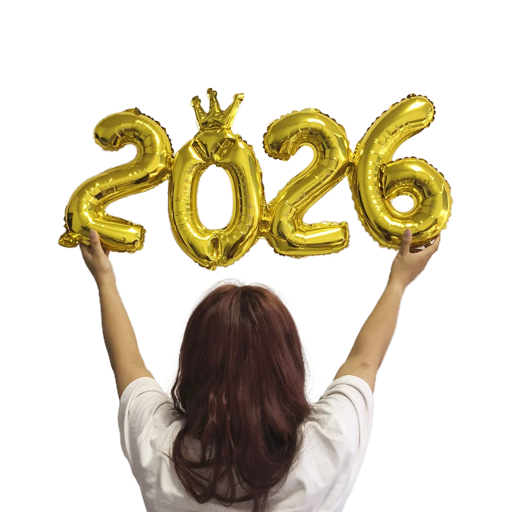 الذهبي 2026 بالونات حفلات السنة الجديدة زجاجة شمبانيا أكواب النبيذ احباط بالون سنة جديدة سعيدة الذهب الأسود السنة الجديدة لوازم الحفلات