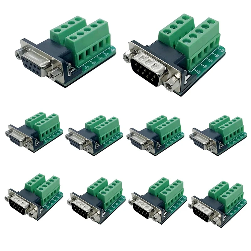 

10PCS DB9 Solderless Connector, RS232 D-SUB Serial To 2 Row 9-Pin Port Terminal Adapter Breakout Board With Nuts