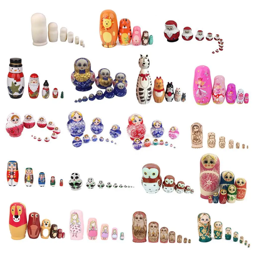 Wooden Blank Russian Matryoshka Dolls Unpainted DIY 7pcs Nesting Dolls Kit for Custom Doll Making