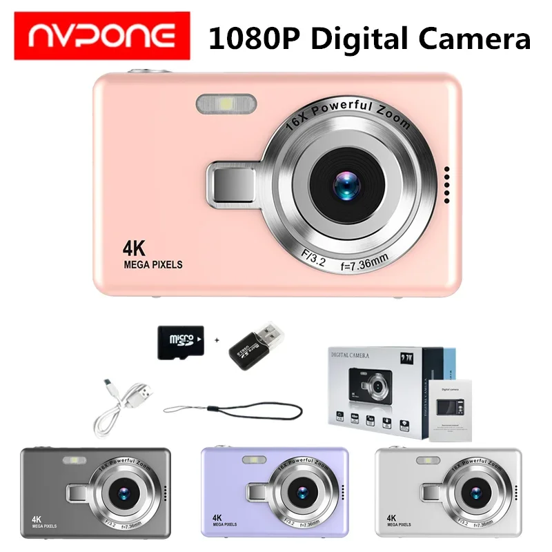 Câmera Digital Infantil CCD 1080P 96MP Autofoco Câmera de Vlogging 16X Zoom Filmadora Tela IPS de 2.4 Polegadas para Fotografia Adulto