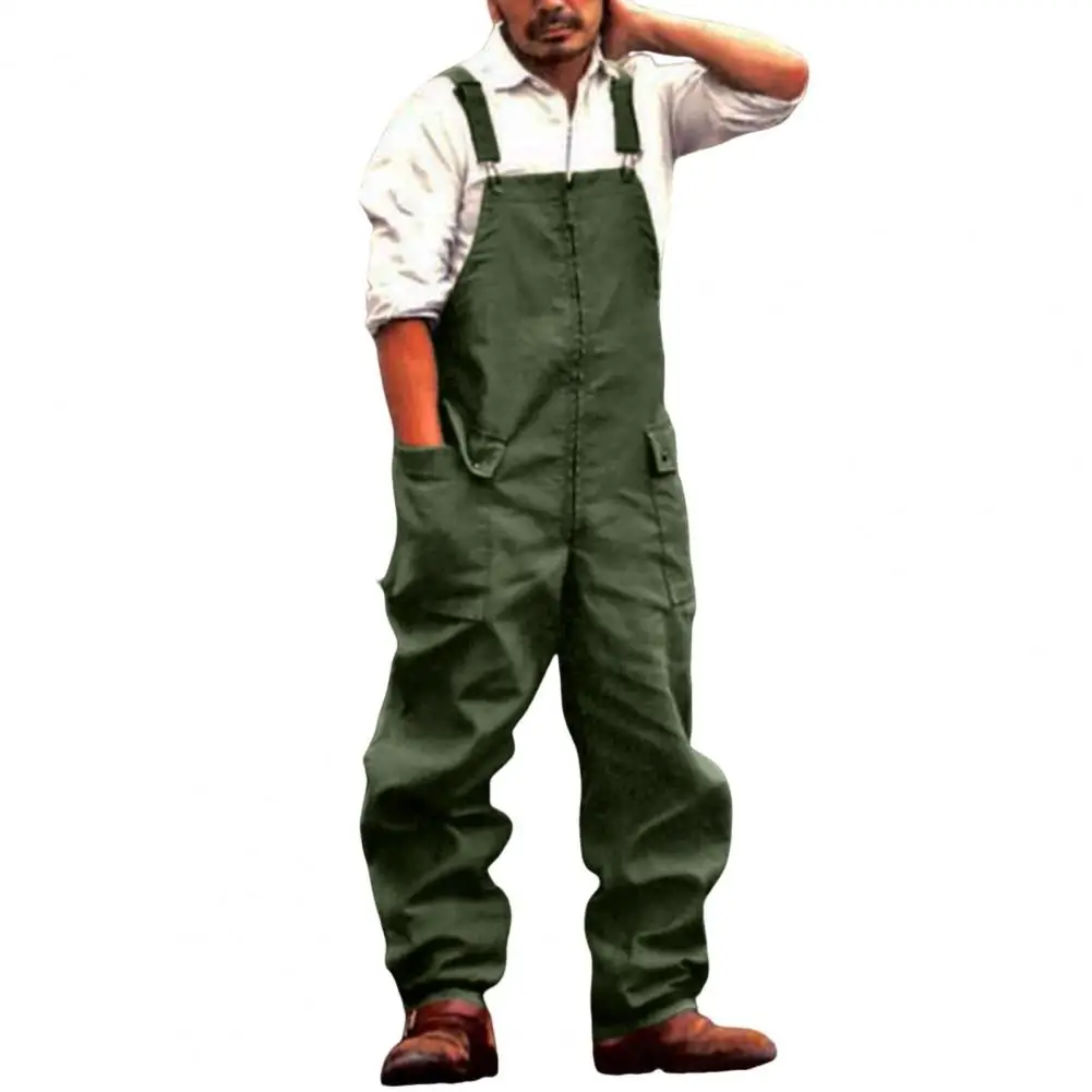 Macacão masculino com bolsos laterais estilo retro macacão jeans masculino com bolsos grandes macacão de carga casual em tecido macio e grosso