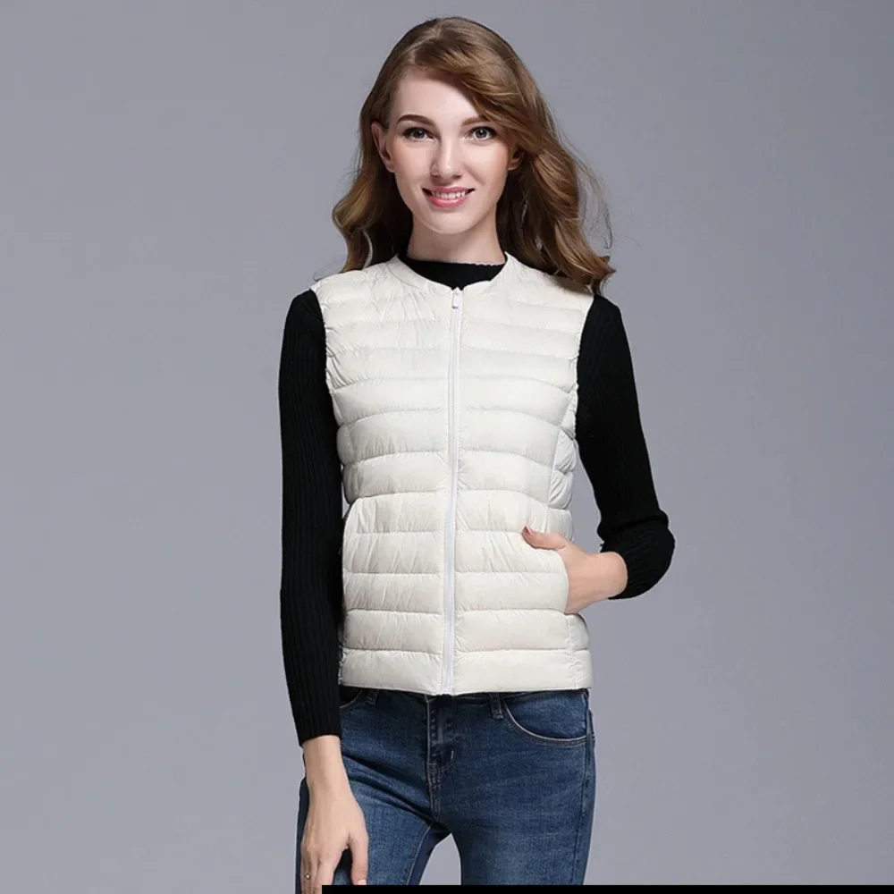 Chaqueta de plumón ultraligera para mujer, chaleco sin mangas, ropa interior cálida, abrigo de plumón de pato blanco 2023, otoño e invierno, 90%