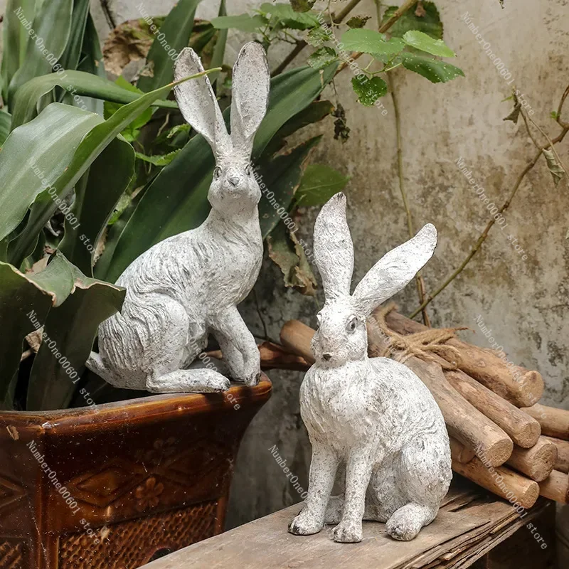 Nordic Easter Decorations for Home Rabbit Crafts Garden Home Decor Artificial Animals Sculpture Bunny Rabbit Ornaments Garden