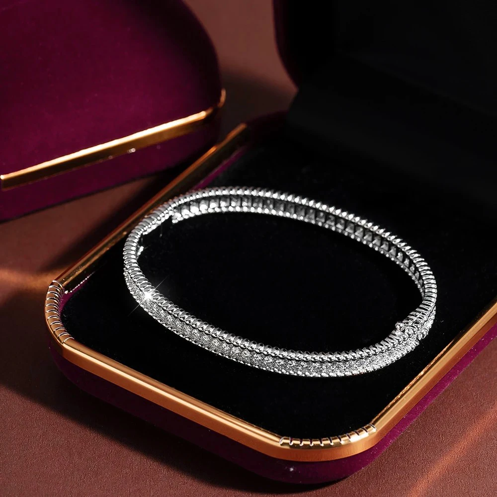 BXINY GRA Certified All Moissanite Bangles 925 Sterling Silver Plate 18K Gold Lab Diamond Bracelet for Women Party Gifts Jewelry