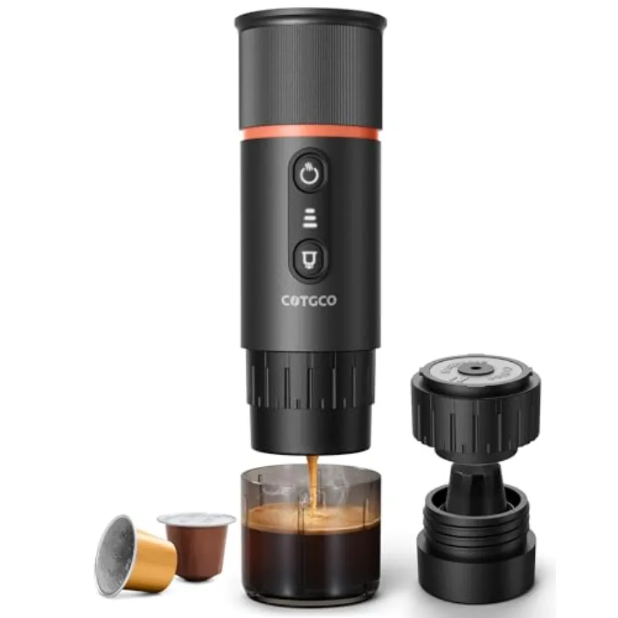 

Portable Espresso Coffee Maker for Camping Travel, Stainless Steel Black, 20 Bar Self-Heating Rechargeable with USB-C and NS Ca