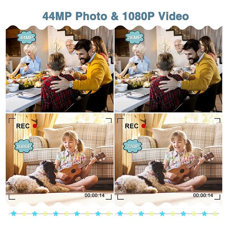 1 Set 2.4 Inch LCD Screen 16X Digital Zoom Plastic With USB Charging Cable 44MP Compact Camera