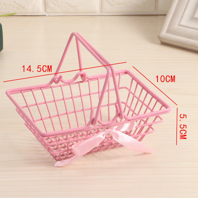 1PCS Iron Mini Basket Pink Girl Mini Storage Basket Desktop Finishing For Jewelry Cosmetics Parts For Home Company Outdoor