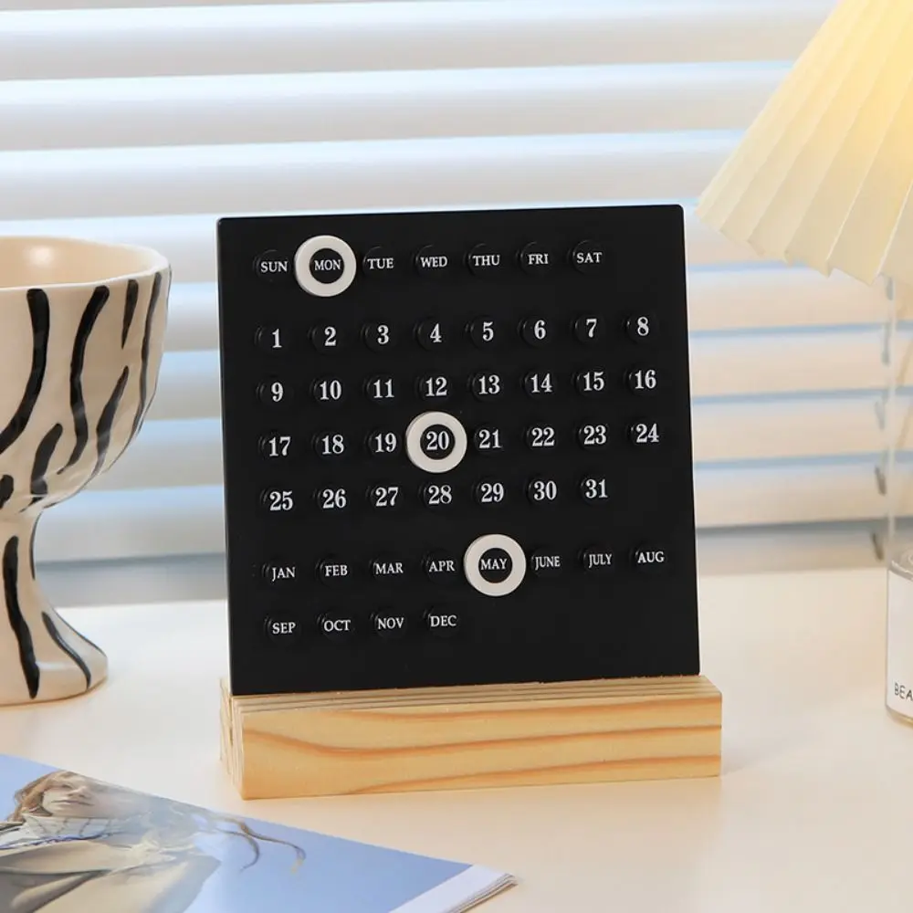 Wooden Base Acrylic DIY Calendar Ten Thousand Year Detachable Wooden Desk Calendar Reusable Hand-Operated