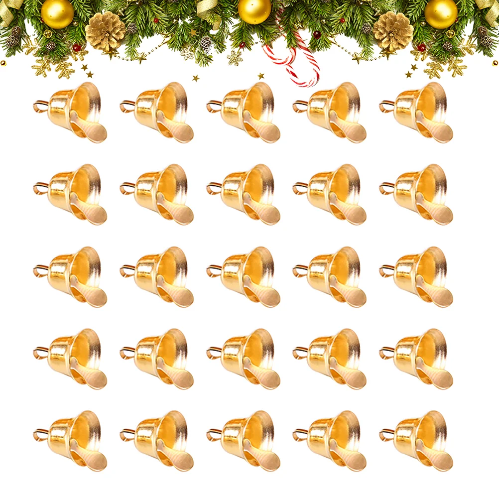 100Pcs Golden Bell Mini Bell nament Christmas Hanging Metal Bell Craft Bells Xmas Tree Pendant DIY Wind Chime Accessories Party