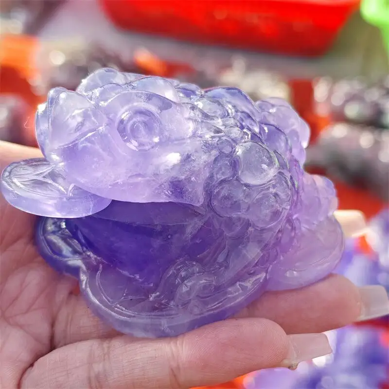 Natural Purple Fluorite Jin Chan Carving Crystal Healing Reiki Halloween Gift Festival Craft For Decoration 1pcs