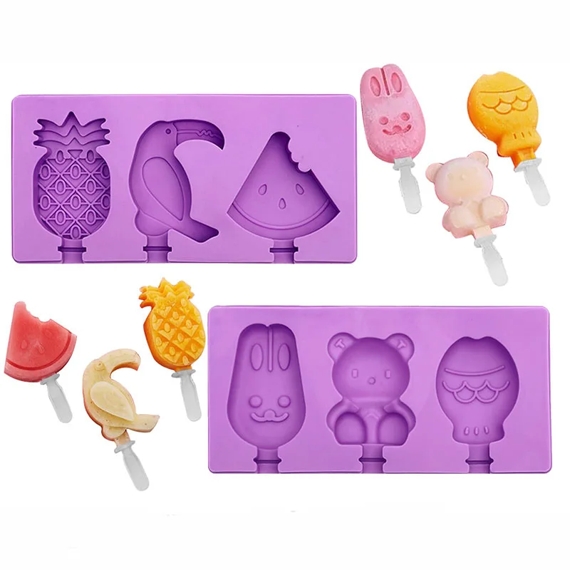 Animals Popsicles Molds with 50 pcs Wooden Popsicles Sticks Silicone Ice Pop Molds for Making Cake Pops Ice Cream - BPA Free