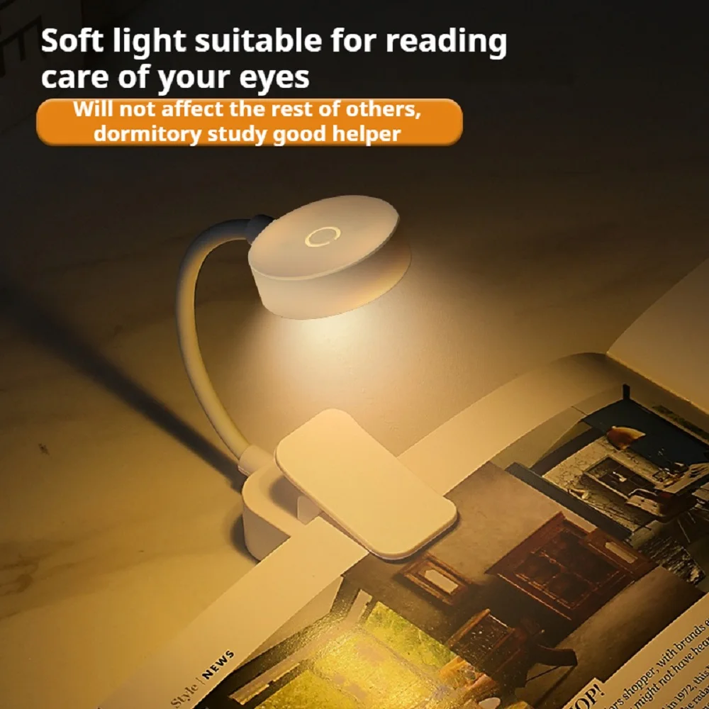 Mini Folding Clip Book Lamp USB Rechargeable LED Night Light 3 Modes Eye Protection Stepless Dimmable Reading Flexible Bedroom
