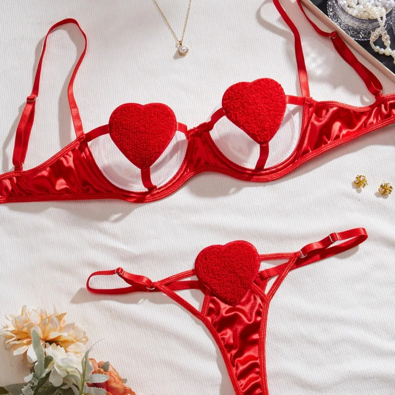 Sexy cropped love three-point bikini sexy lingerie suit