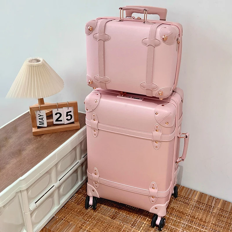 Vintage Pink Luggage 20" 24" Boarding Advanced Suitcase Rolling Travel Bag 28 inch Trolley Case Academy Girl Bag Suitcases Set