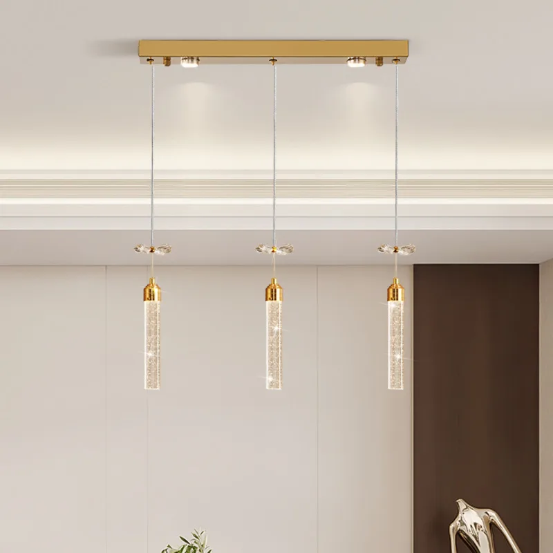 Luxury Dining Room Pendant Light 2024 New Dining Table Crystal Light Bar Tea Room Kitchen Straight Strip LED Lighting Fixtures