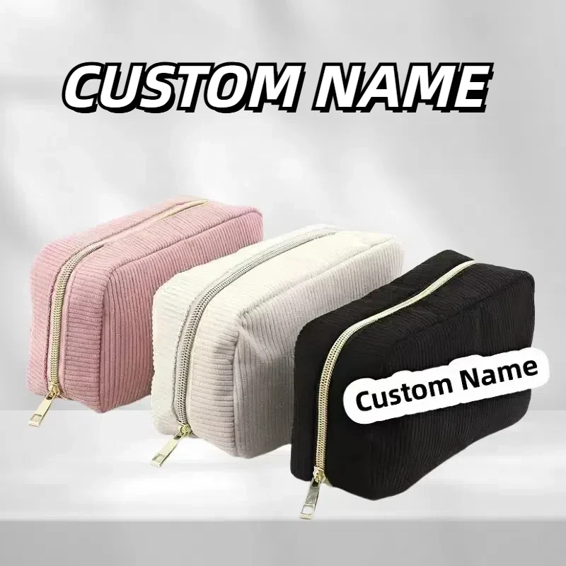 

Personalized Cosmetic Bag with Name Corduroy Bride Makeup Bag Travel Multifunction Women Toiletry Custom Storage Bag Gift ﻿