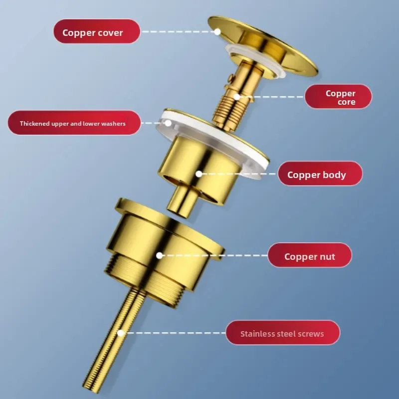 press-type double-section water remover accessories Basin brass sewer, wash basin, washbasin with screw bouncing,