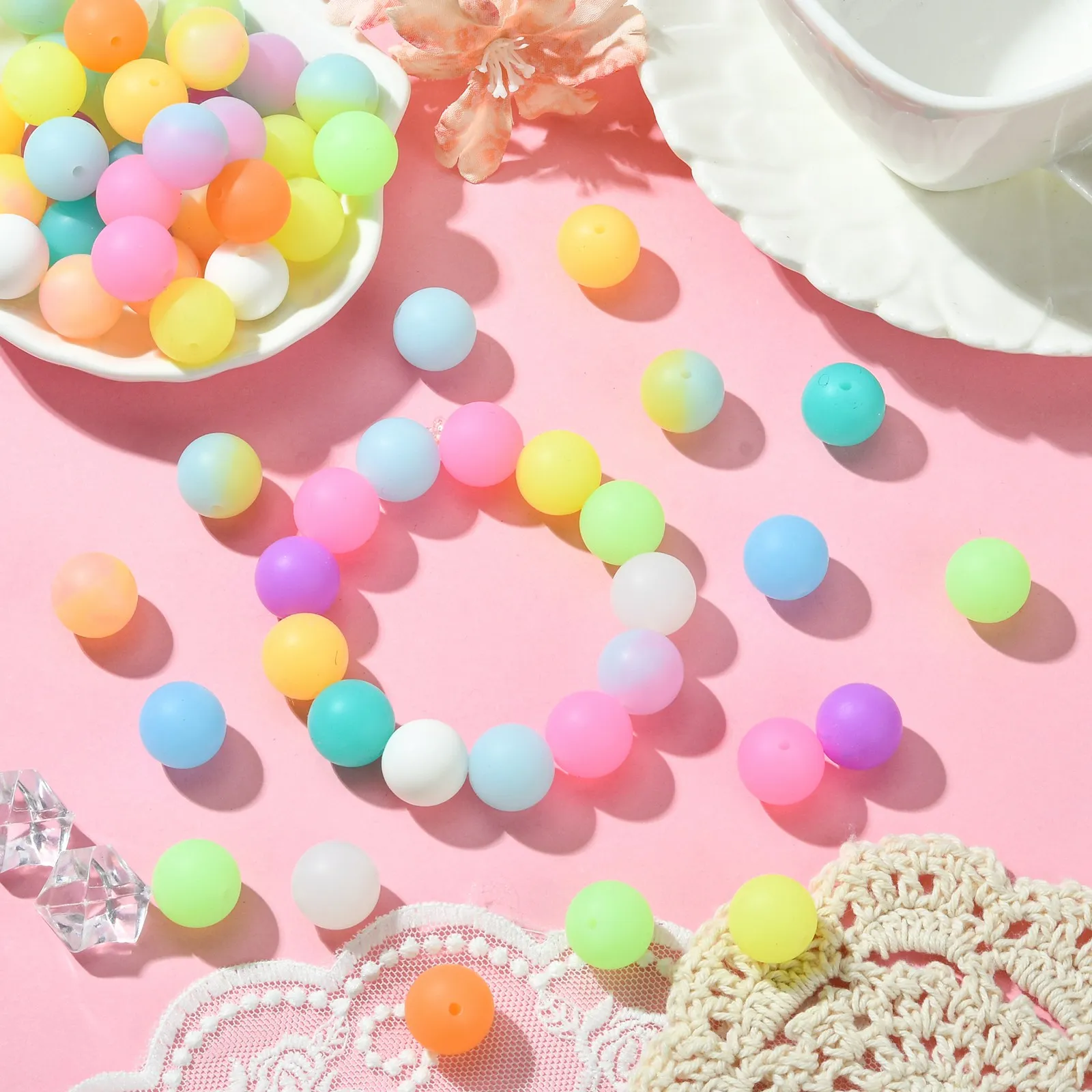 PandaHall 100 Stück Zufällige 15mm Im Dunkeln Leuchtende Silikonperlen Bunte Leuchtende Runde Bubblegum-Perlen für DIY-Bastelarbeiten – Detail 6