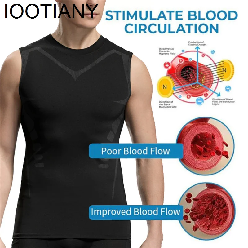 남성용 아이스 실크 슬리밍 조끼, 이온 쉐이핑 조끼, 보디 셰이퍼 압축 티셔츠, 탱크 탑 배 컨트롤, 빠른 건조 피트니스 셔츠 무료 배송