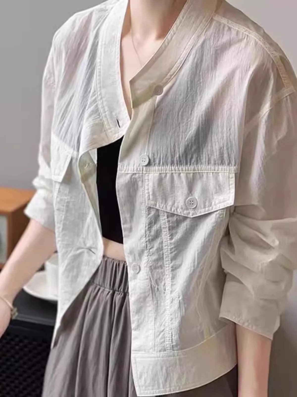 Women's Lightweight Loose Breathable Summer New Style Fashionable Elegant Long Sleeve Air Conditioner Shirt Trendy Sun Protec...