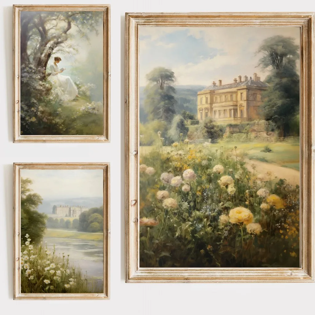Pride and Prejudice Wall Art Print Canvas Oil  Elizabeth Bennet and Mr Darcy Cottagecore Posters Home Decor