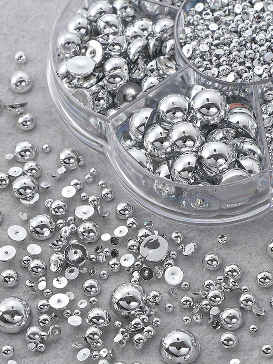 2000 sztuk/pudło złoto srebro biały różowy beżowy perłowy zdobienie paznokci dekoracje, pudełko w kształcie kwiatu, półokrągłe perły akcesoria do paznokci DIY